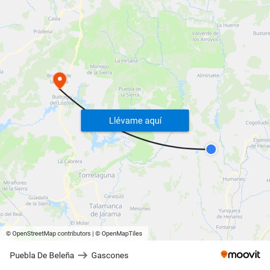 Puebla De Beleña to Gascones map