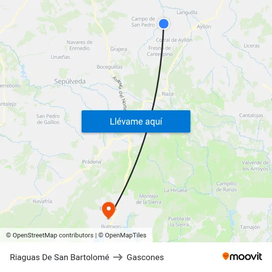 Riaguas De San Bartolomé to Gascones map