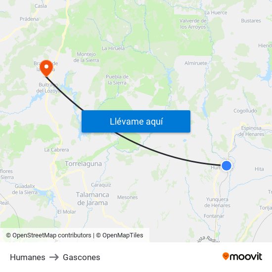 Humanes to Gascones map