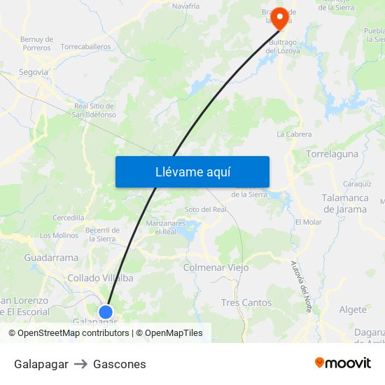 Galapagar to Gascones map