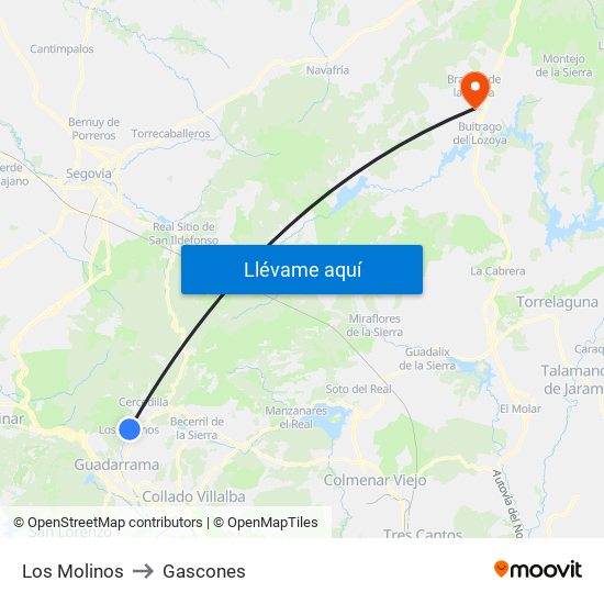 Los Molinos to Gascones map