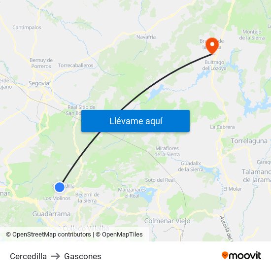 Cercedilla to Gascones map