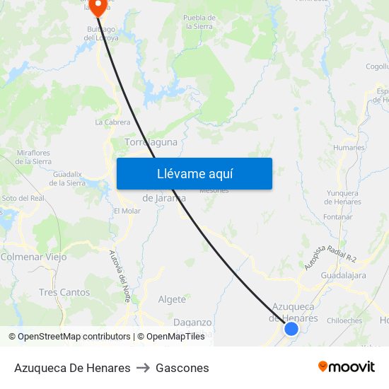 Azuqueca De Henares to Gascones map