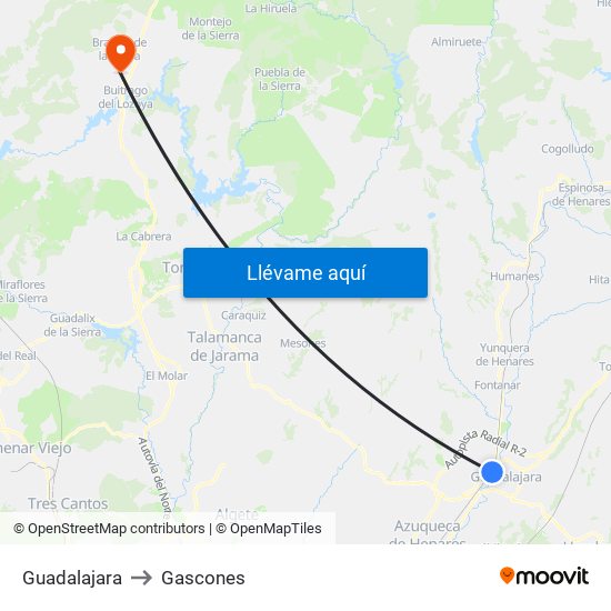 Guadalajara to Gascones map