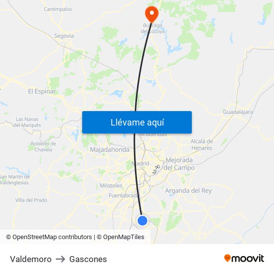 Valdemoro to Gascones map