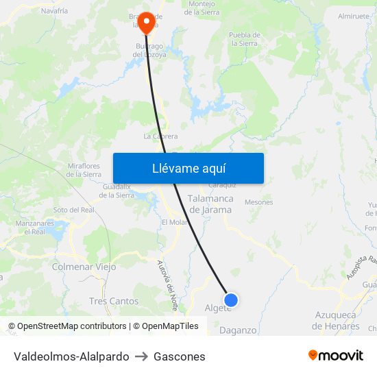 Valdeolmos-Alalpardo to Gascones map