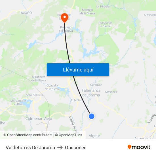 Valdetorres De Jarama to Gascones map