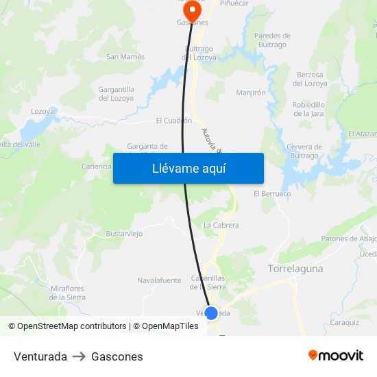 Venturada to Gascones map