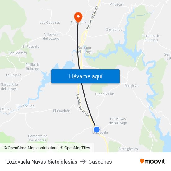 Lozoyuela-Navas-Sieteiglesias to Gascones map