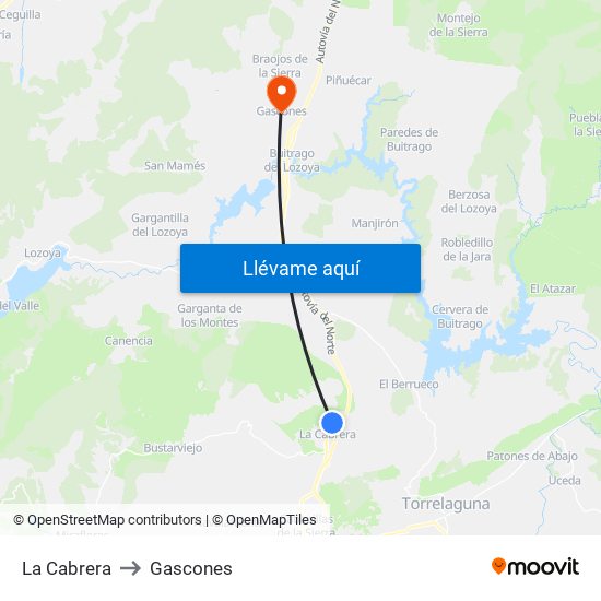 La Cabrera to Gascones map
