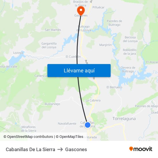 Cabanillas De La Sierra to Gascones map