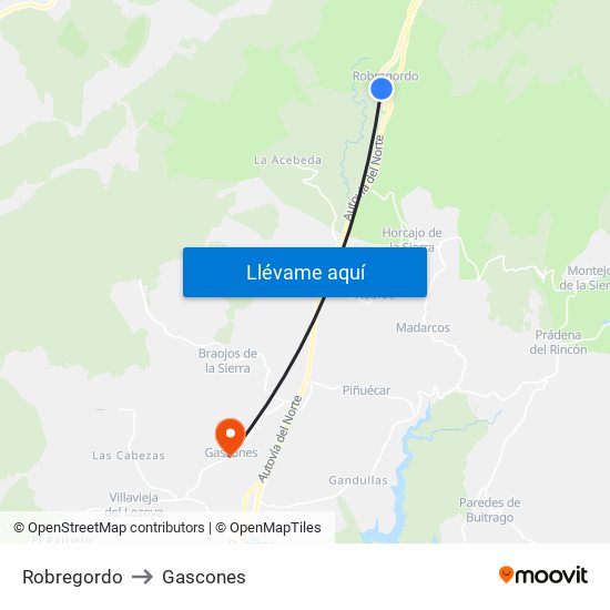 Robregordo to Gascones map