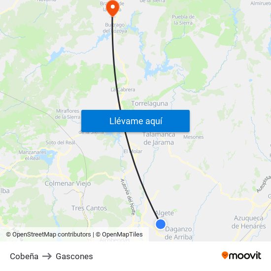 Cobeña to Gascones map