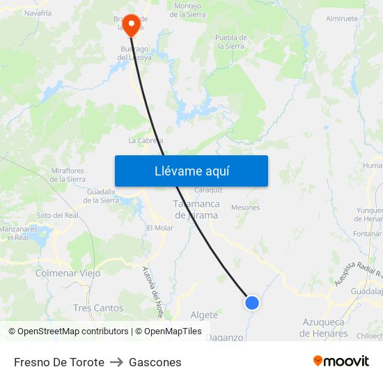 Fresno De Torote to Gascones map