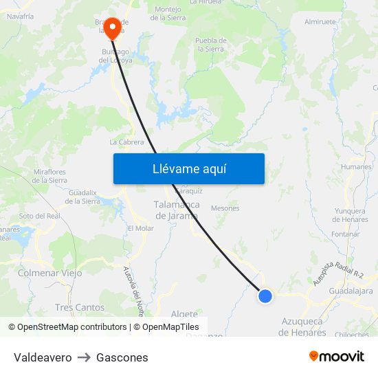 Valdeavero to Gascones map