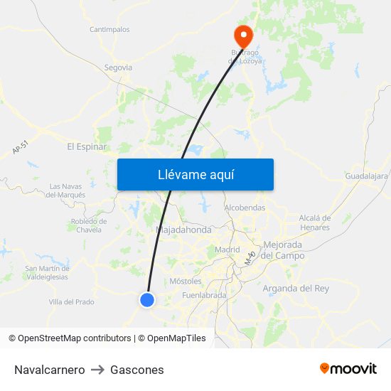 Navalcarnero to Gascones map