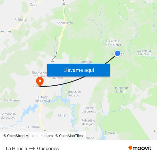 La Hiruela to Gascones map