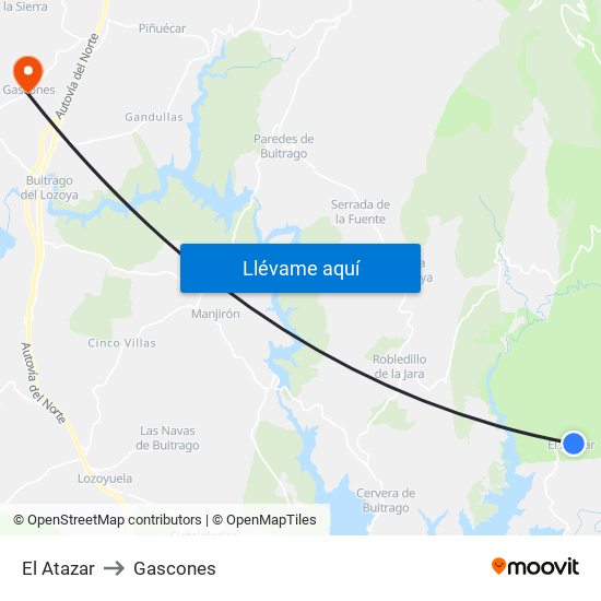 El Atazar to Gascones map