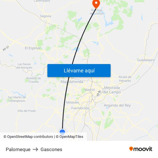 Palomeque to Gascones map