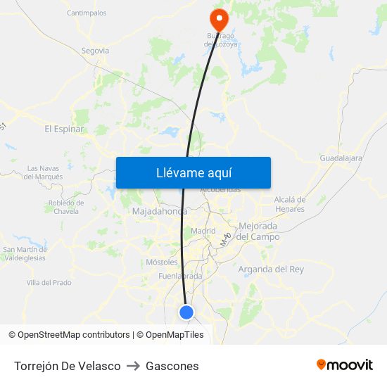 Torrejón De Velasco to Gascones map