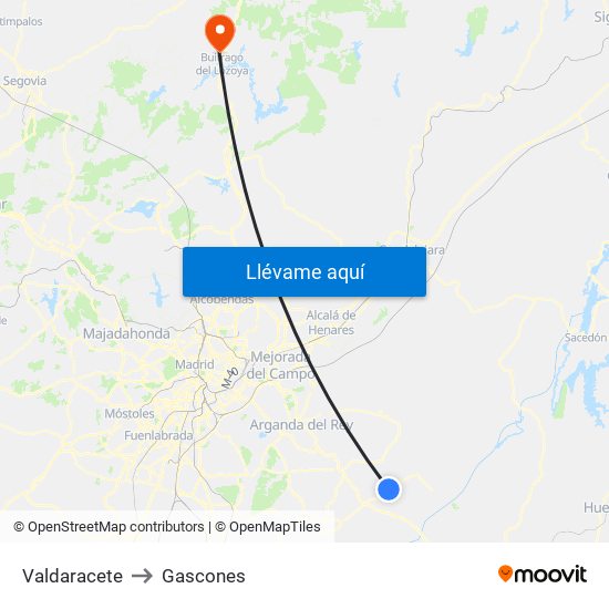 Valdaracete to Gascones map