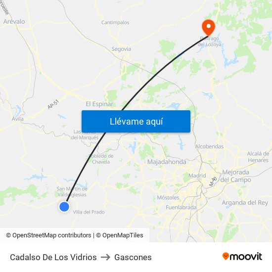 Cadalso De Los Vidrios to Gascones map