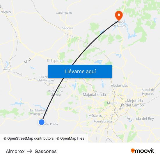 Almorox to Gascones map