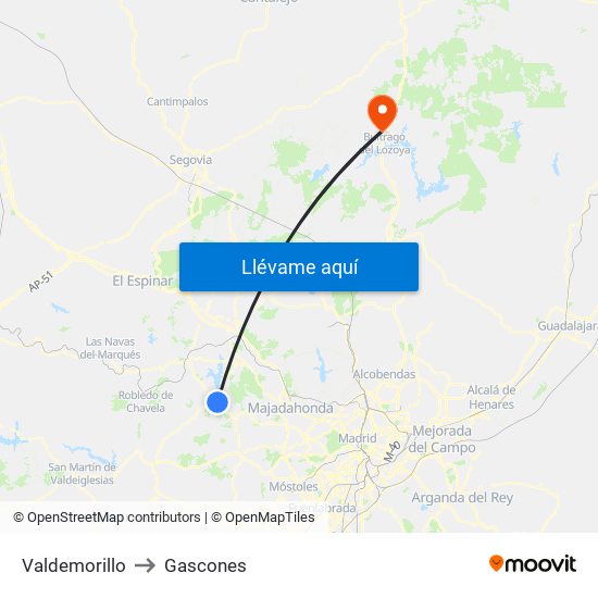 Valdemorillo to Gascones map