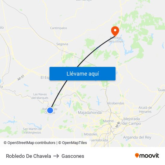 Robledo De Chavela to Gascones map