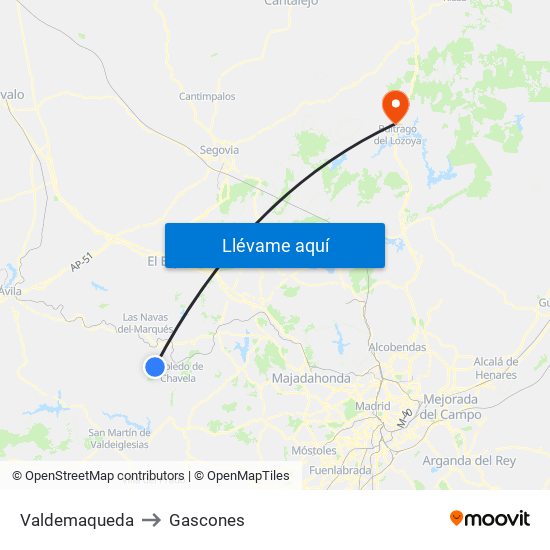 Valdemaqueda to Gascones map
