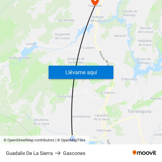 Guadalix De La Sierra to Gascones map