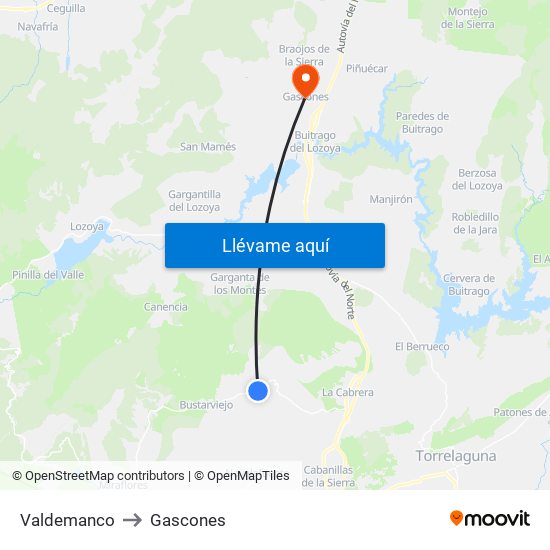 Valdemanco to Gascones map