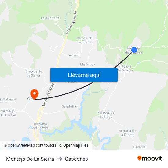 Montejo De La Sierra to Gascones map