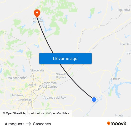 Almoguera to Gascones map