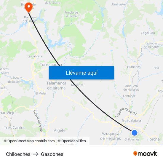 Chiloeches to Gascones map