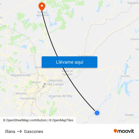 Illana to Gascones map