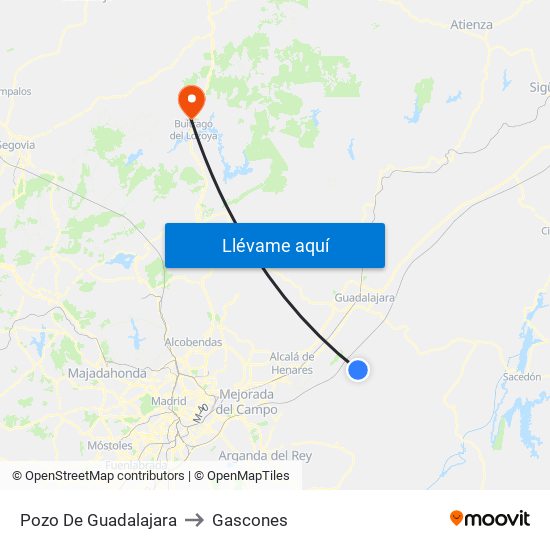 Pozo De Guadalajara to Gascones map