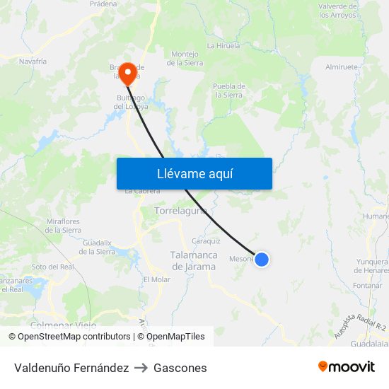 Valdenuño Fernández to Gascones map