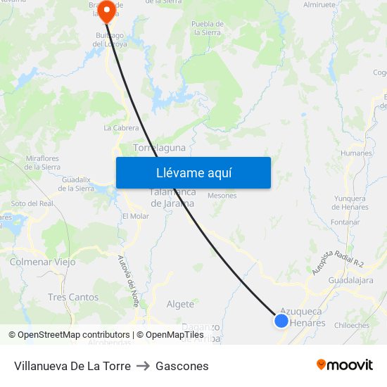 Villanueva De La Torre to Gascones map