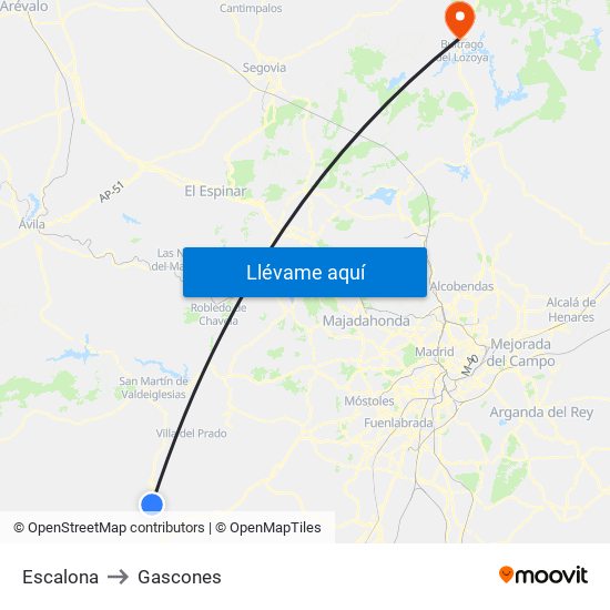 Escalona to Gascones map