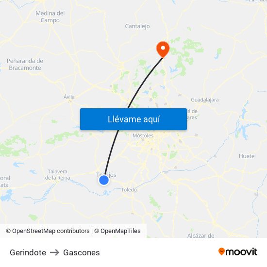Gerindote to Gascones map