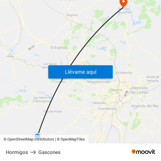 Hormigos to Gascones map
