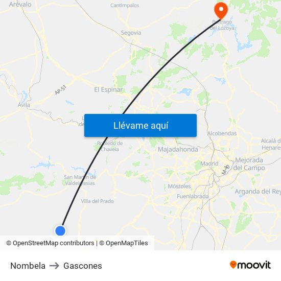 Nombela to Gascones map