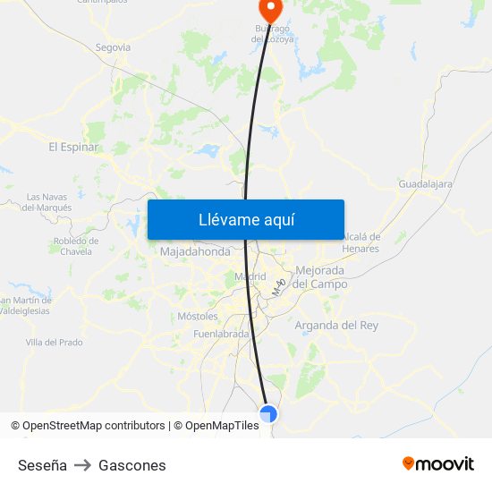 Seseña to Gascones map