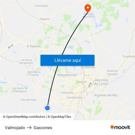 Valmojado to Gascones map