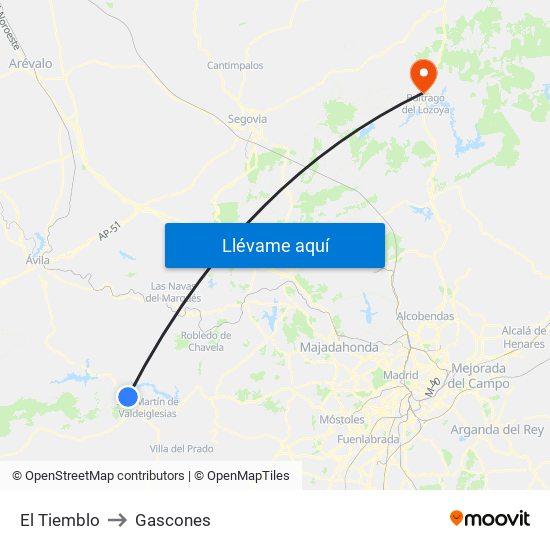 El Tiemblo to Gascones map