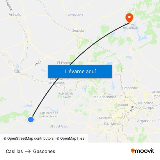 Casillas to Gascones map