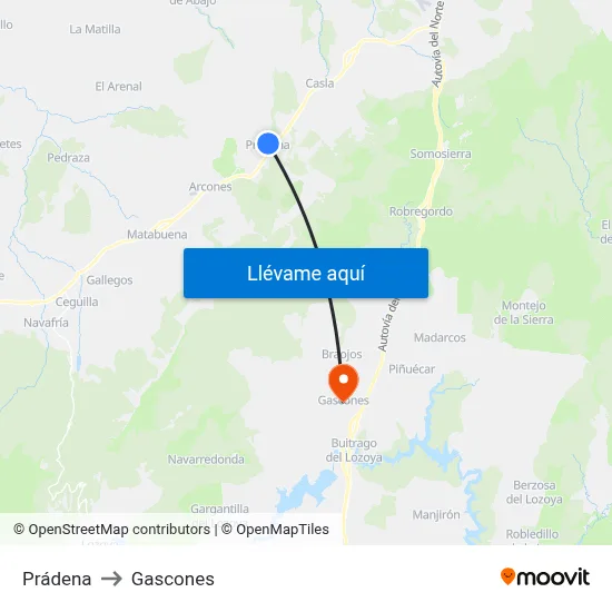 Prádena to Gascones map