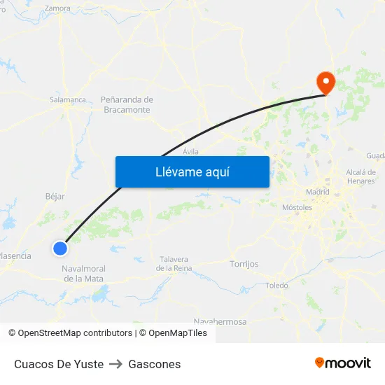 Cuacos De Yuste to Gascones map
