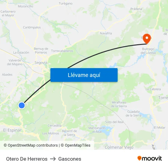 Otero De Herreros to Gascones map